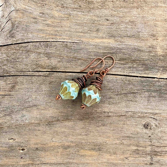 Øredobber i Kobber med Glassperler - 40 mm - 210