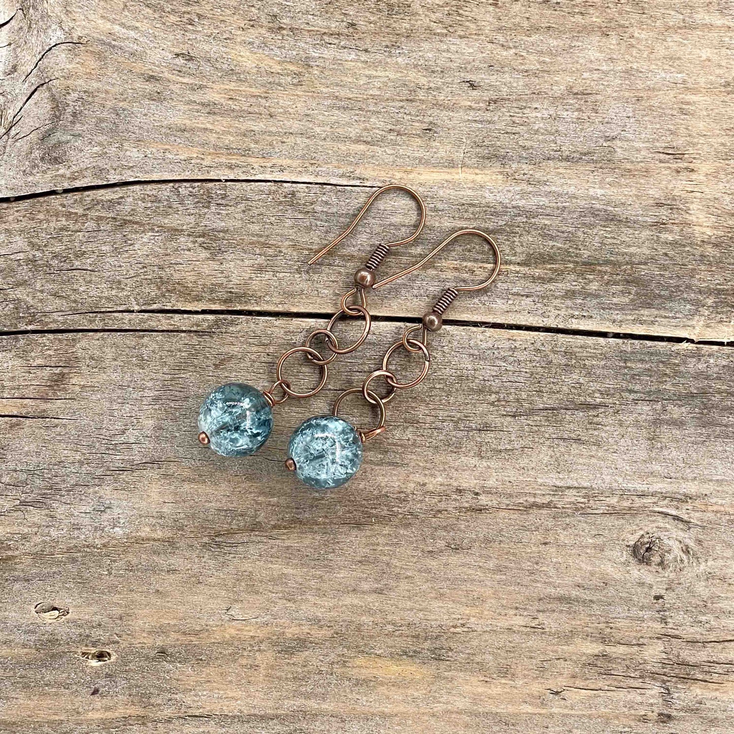 Kobber Øredobber med Glassperler - 50 mm - 214