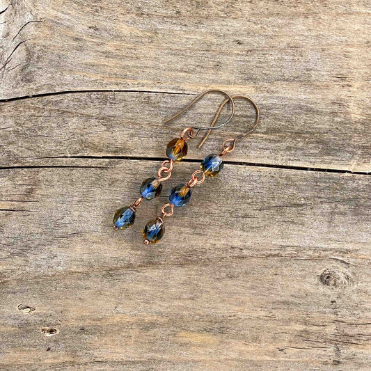 Øredobber i Kobber med Glassperler - 50 mm - 217