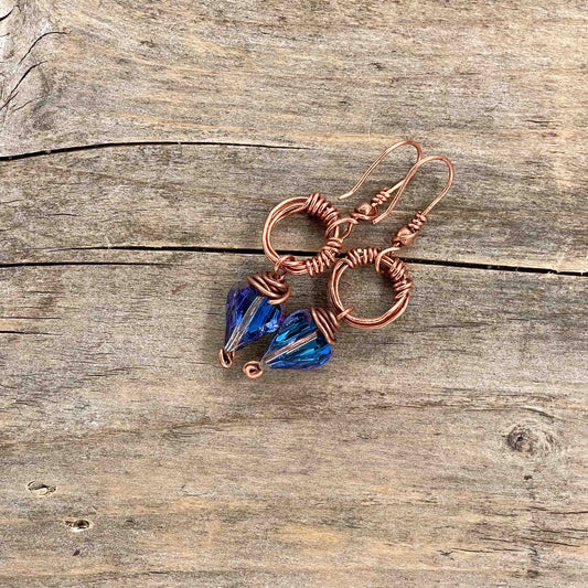 Øredobber i Kobber med Glassperler - 55 mm - 219