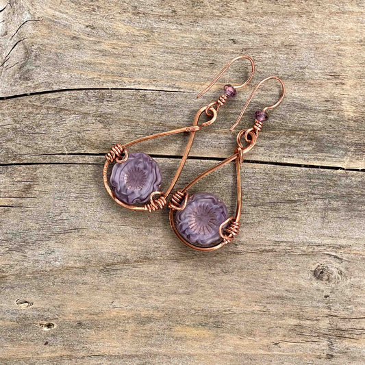 Øredobber i Kobber med Glassperler - 55 mm - 221