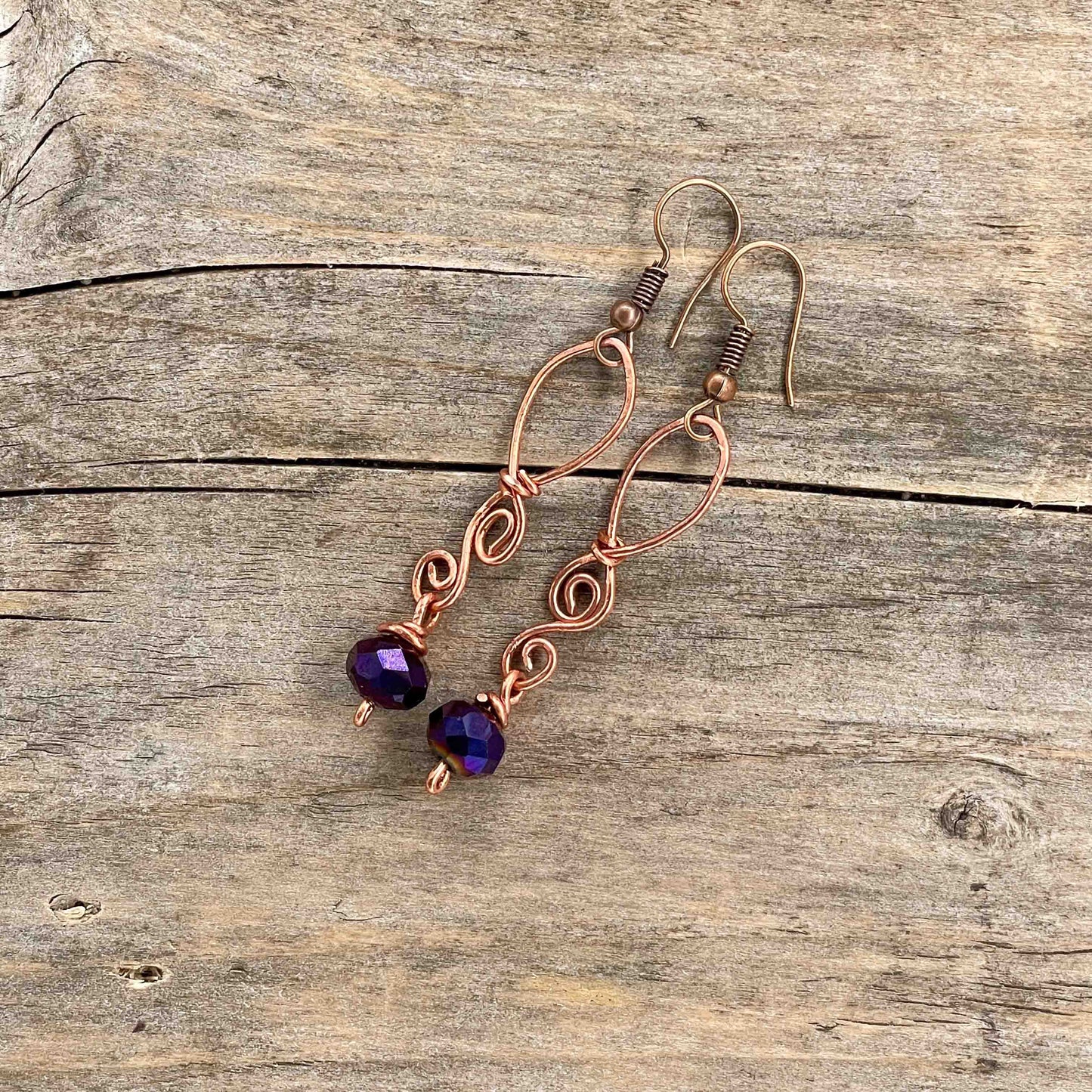 Øredobber i Kobber med Glassperler - 60 mm - 223