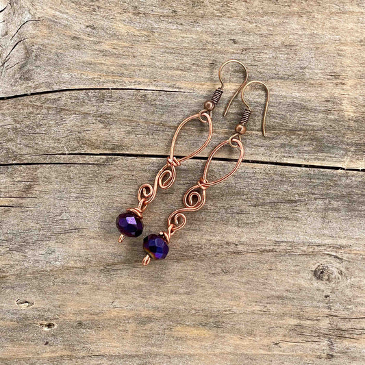 Øredobber i Kobber med Glassperler - 60 mm - 223