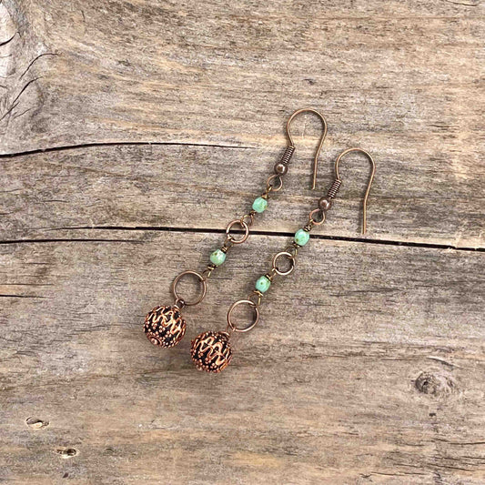 Øredobber i Kobber med Glassperler - 65 mm - 225