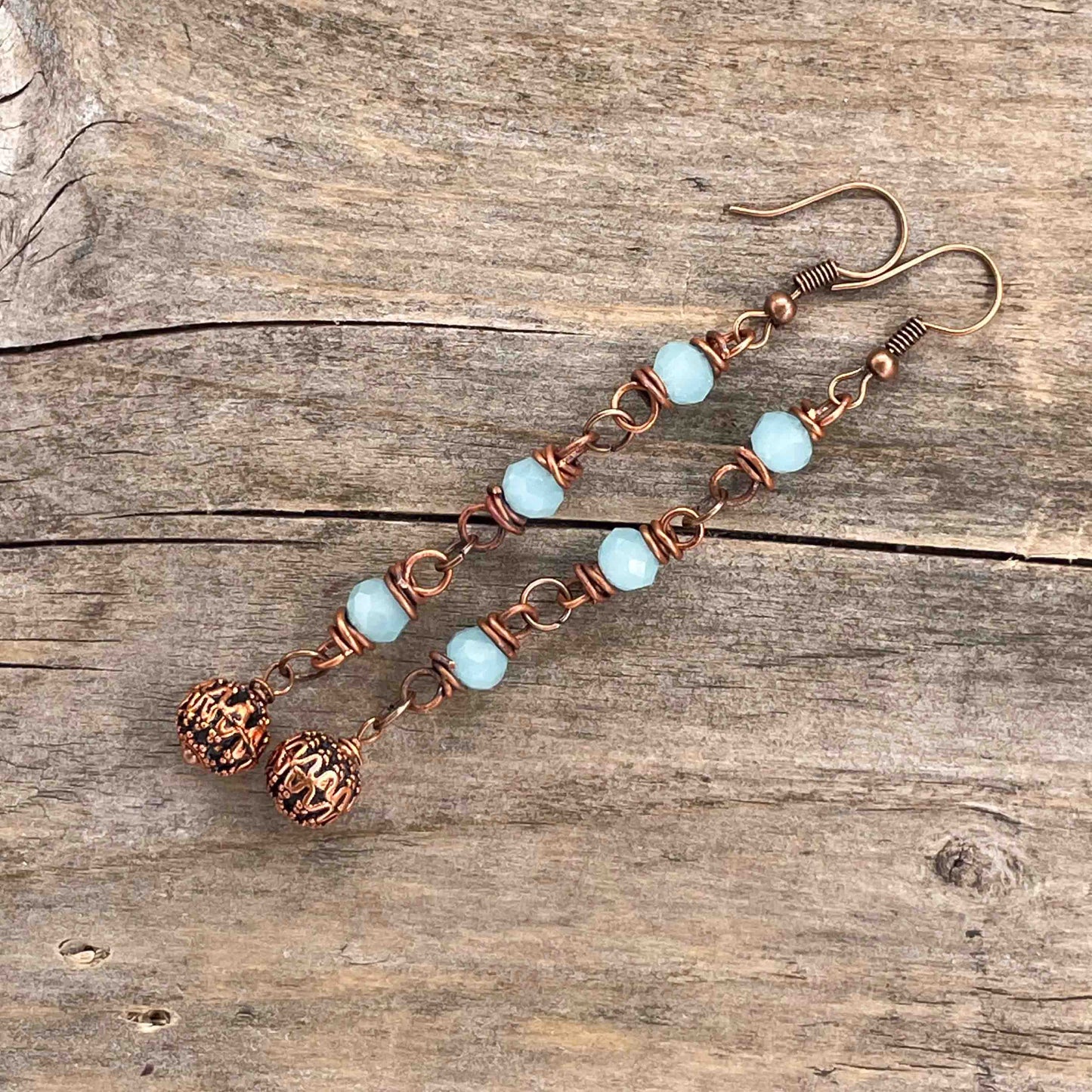 Øredobber i Kobber med Glassperler - 85 mm - 229