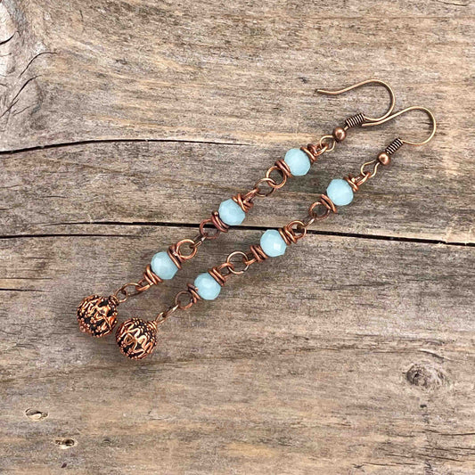 Øredobber i Kobber med Glassperler - 85 mm - 229