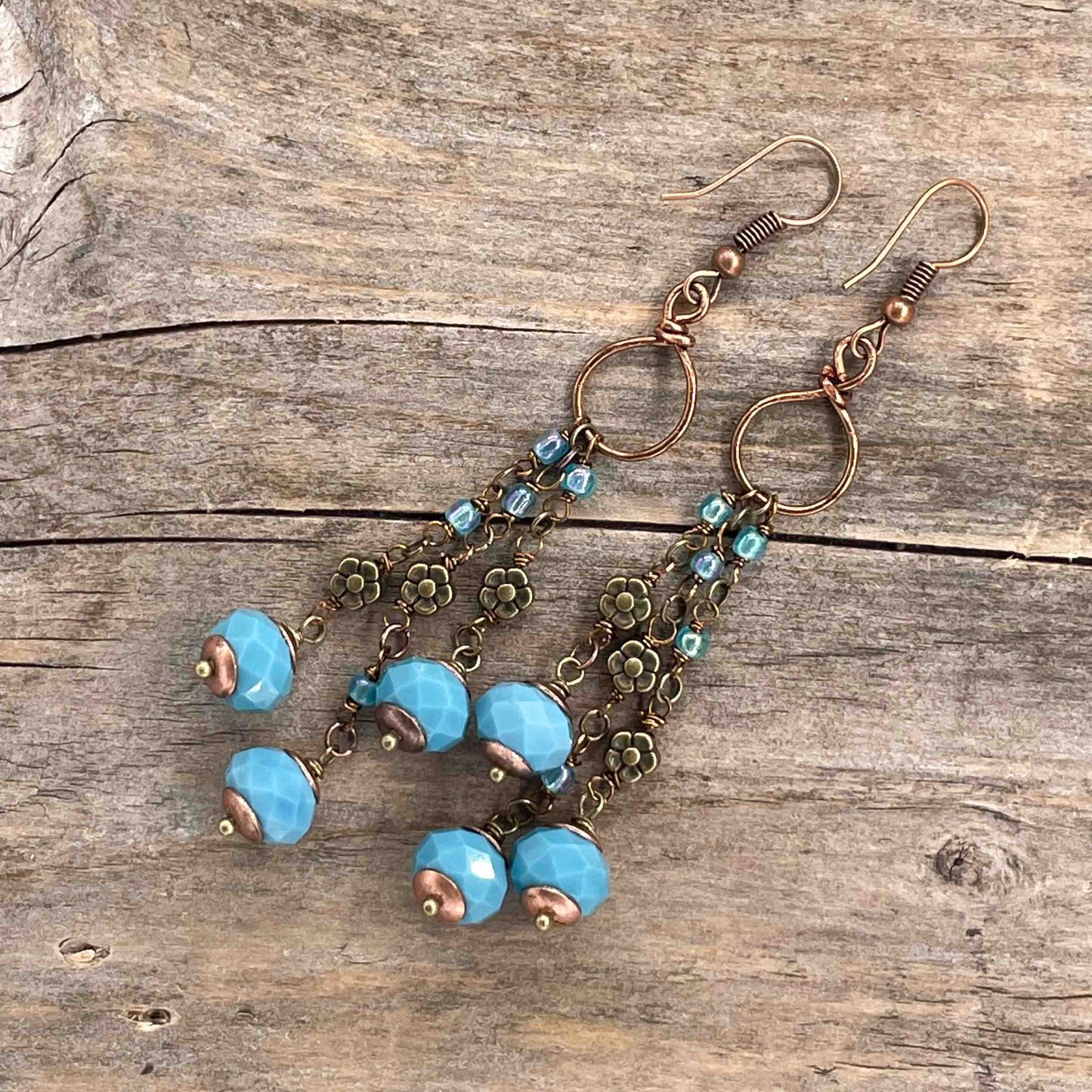 Øredobber i Kobber med Glassperler - 90 mm - 230