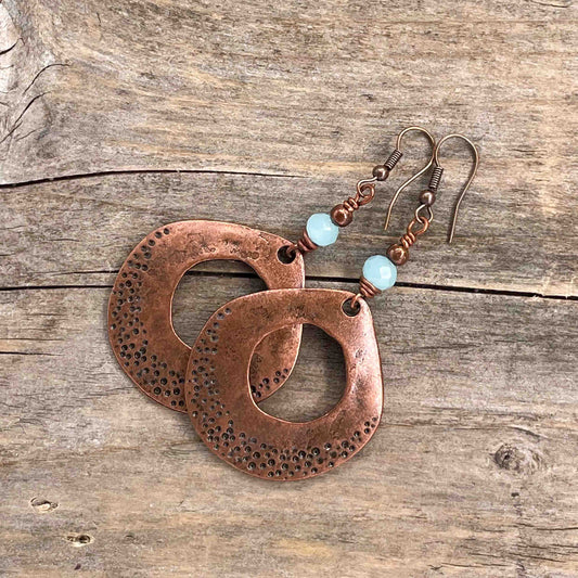 Øredobber i Kobber med Glassperler - 70 mm - 231