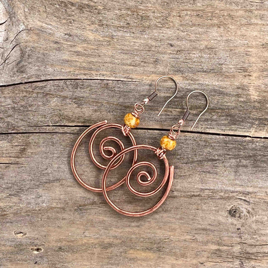 Øredobber i Kobber med Glassperler - 60 mm - 233