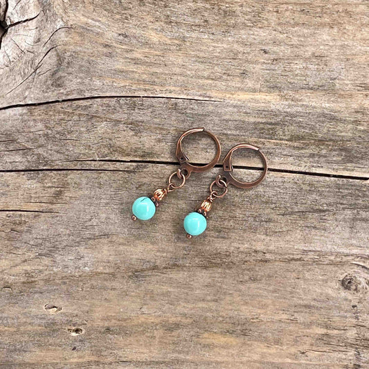 Øredobber i Kobber med Turkis - 35 mm - 236