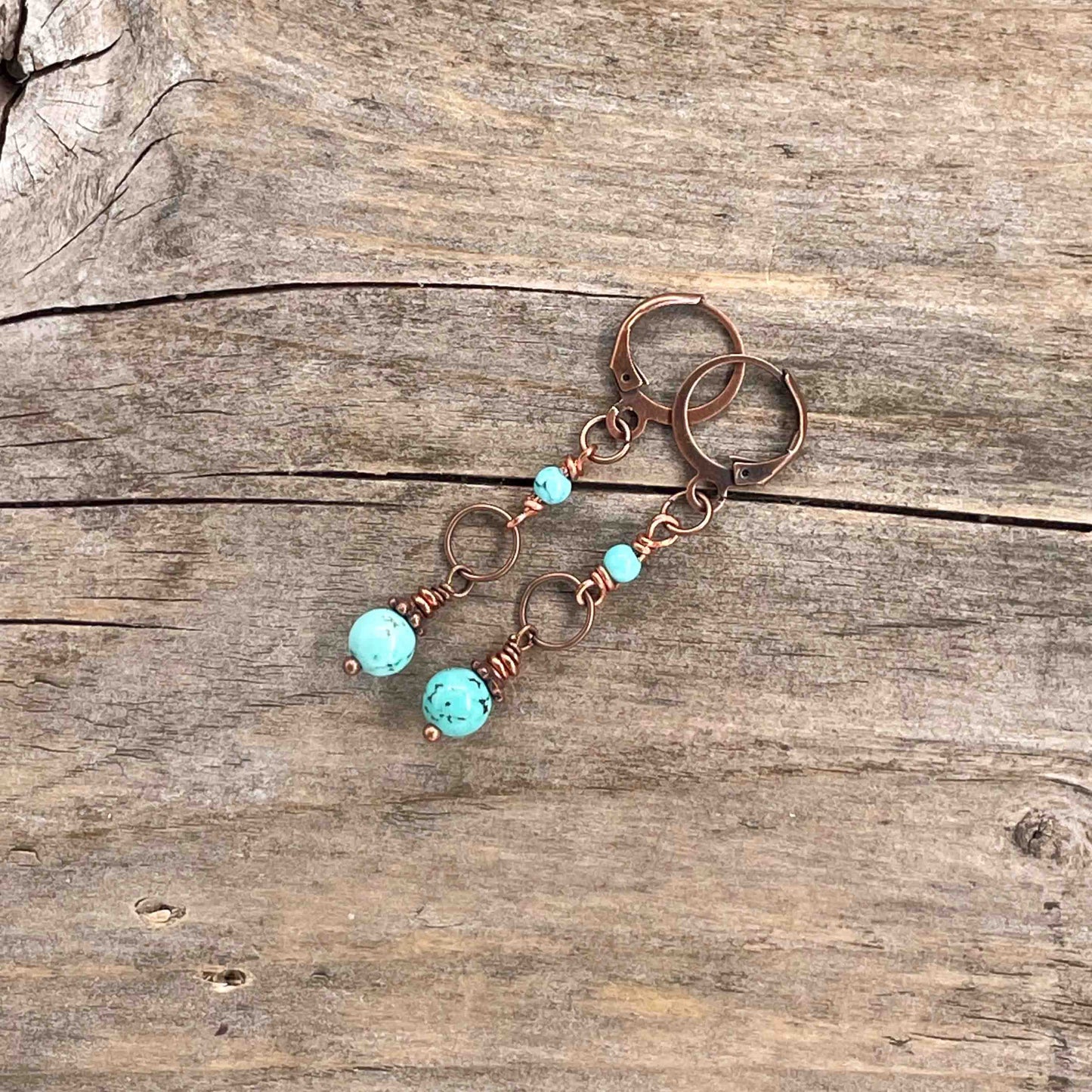 Øredobber i Kobber med Turkis - 50 mm - 244