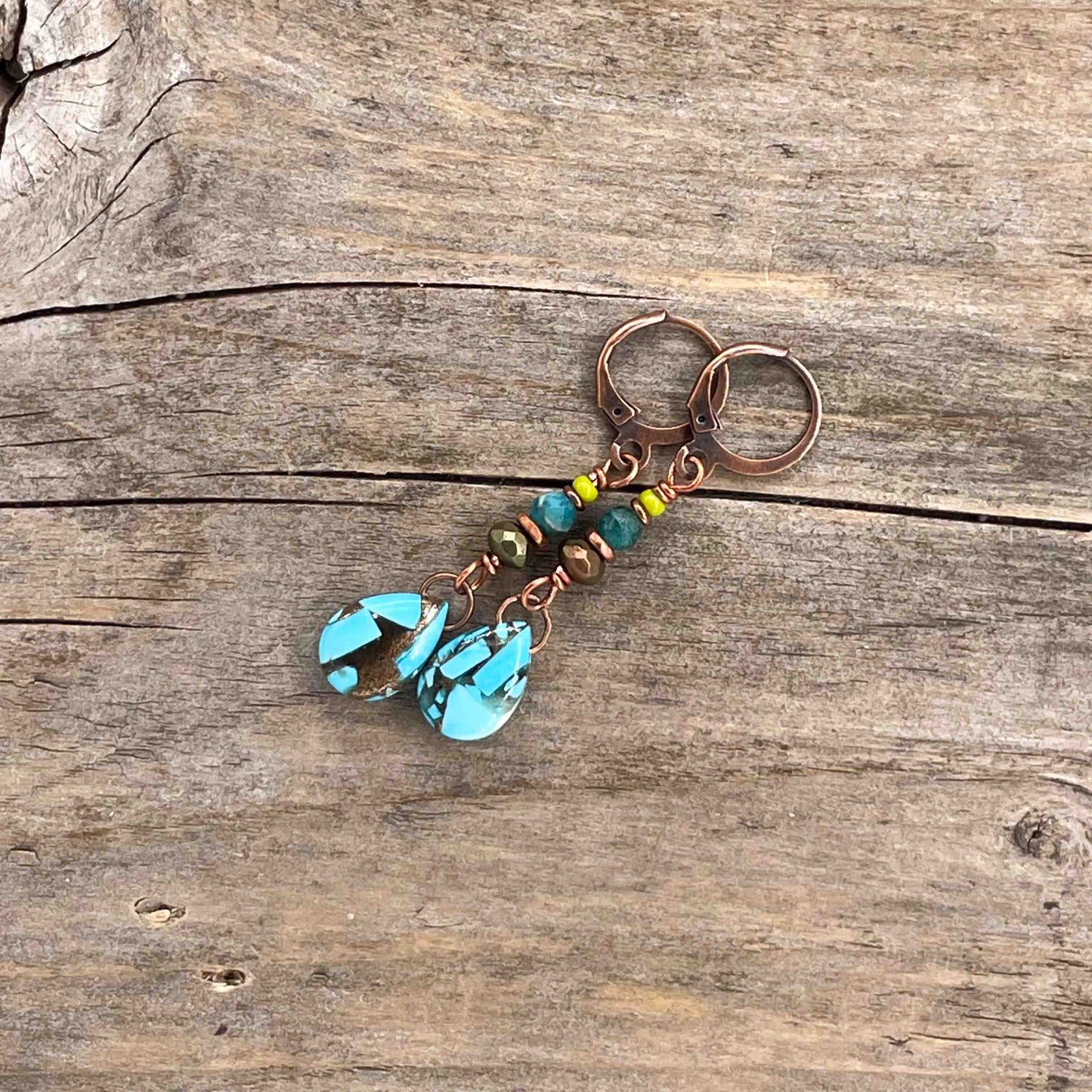 Øredobber i Kobber med Turkis - 50 mm - 246