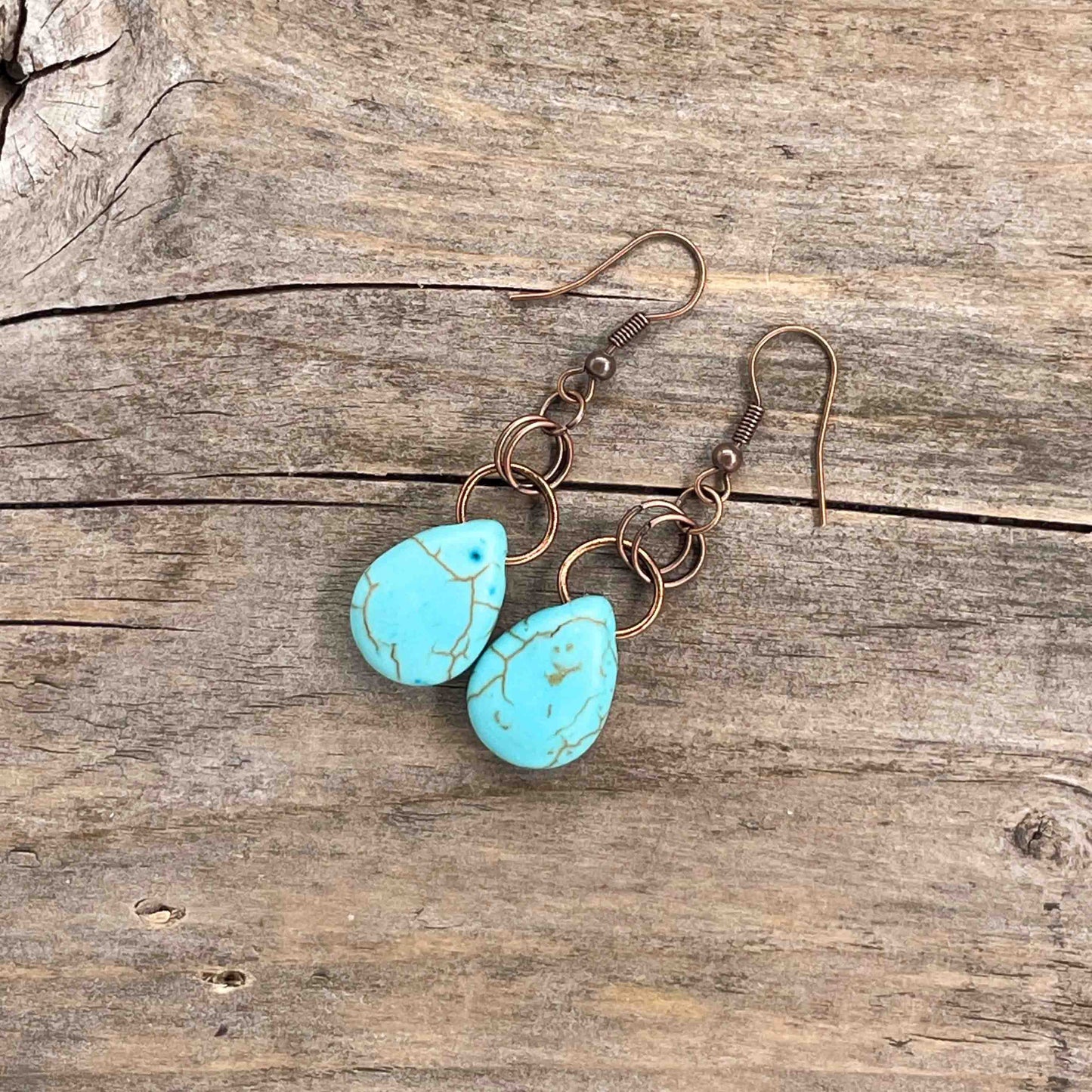 Øredobber i Kobber med Turkis - 50 mm - 247