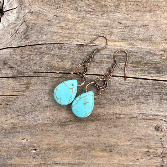 Øredobber i Kobber med Turkis - 50 mm - 247