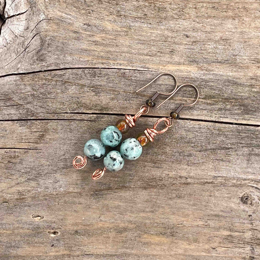 Øredobber i Kobber med Granitt - 55 mm - 249