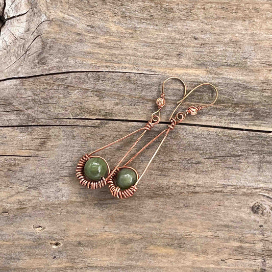 Øredobber i Kobber med Agat - 55 mm - 251