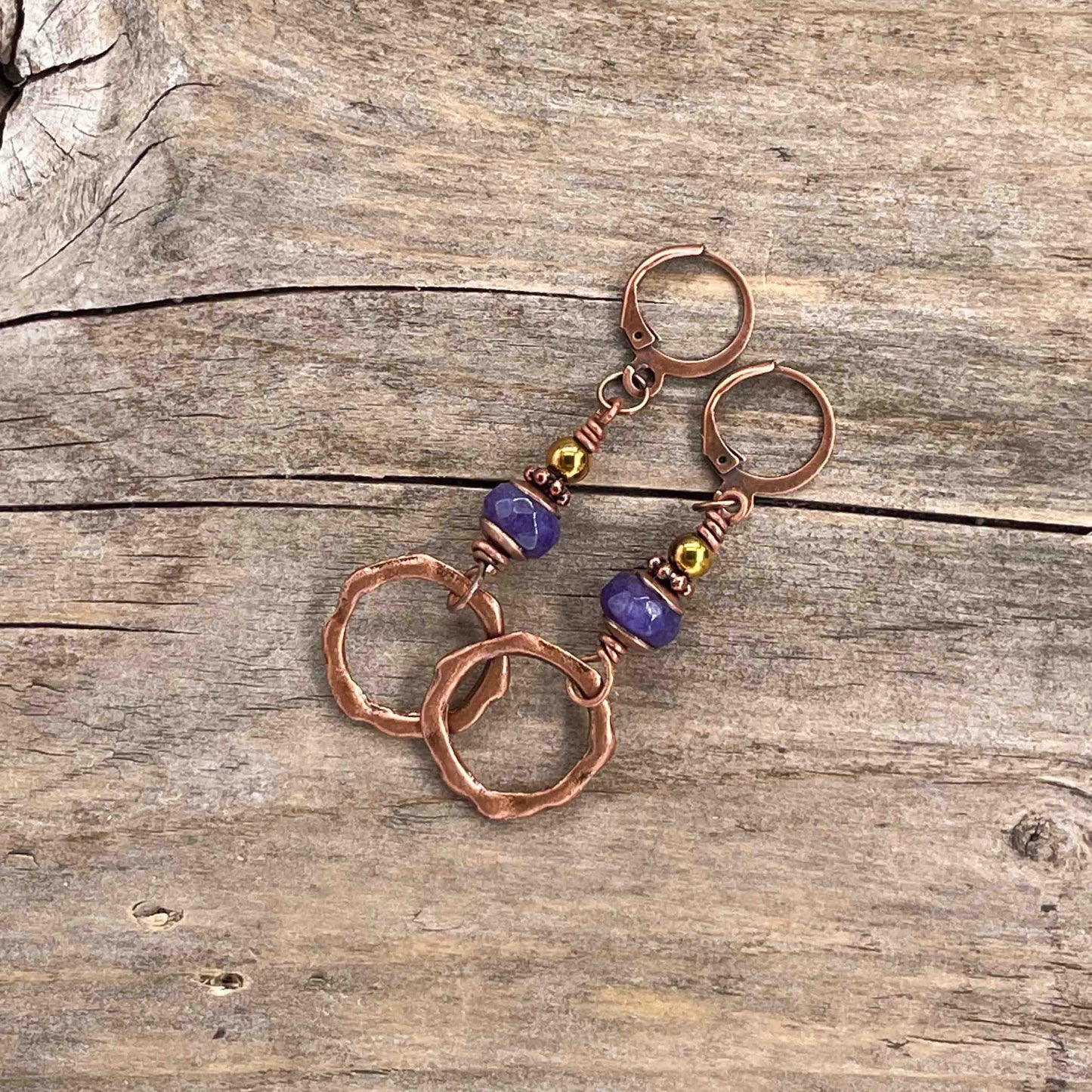 Øredobber i Kobber med Agat - 60 mm - 252