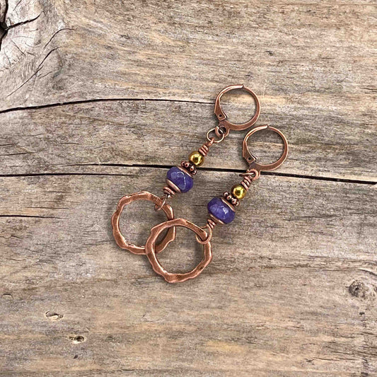 Øredobber i Kobber med Agat - 60 mm - 252