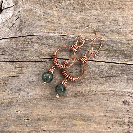 Øredobber i Kobber med Agat - 60 mm - 253