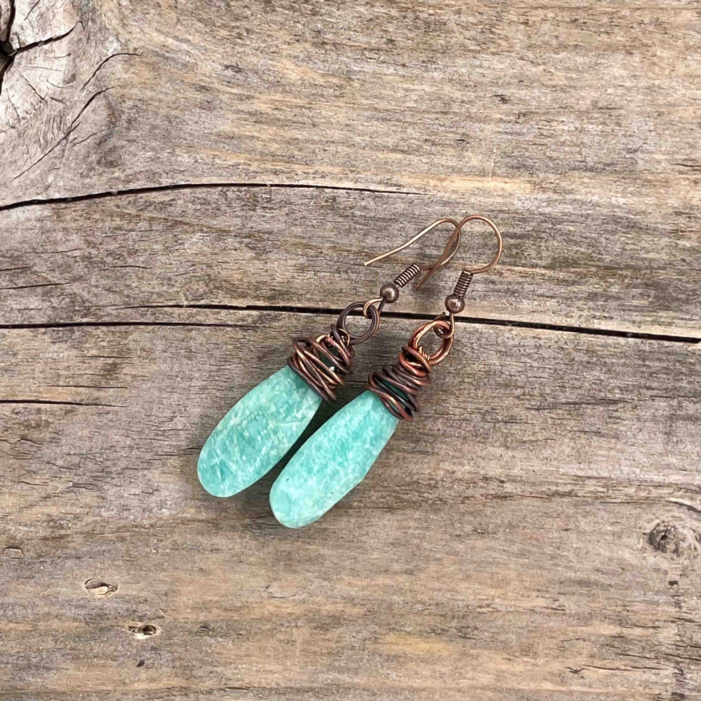 Øredobber i Kobber med Amazonitt - 60 mm - 254