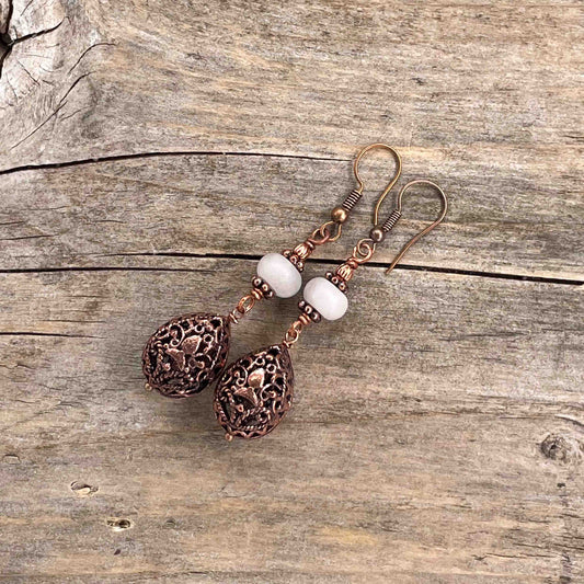 Øredobber i Kobber med Quartz - 60 mm - 259