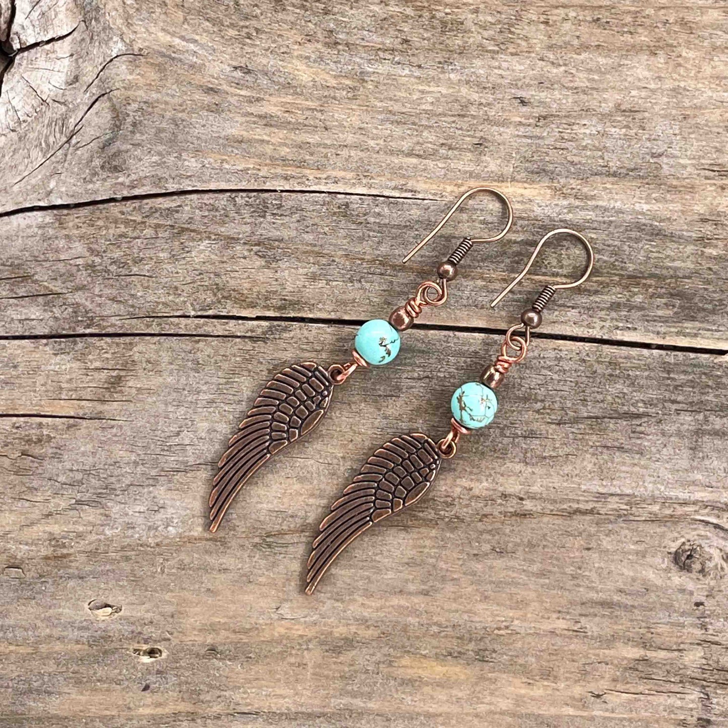Øredobber i Kobber med Turkis - 65 mm - 260