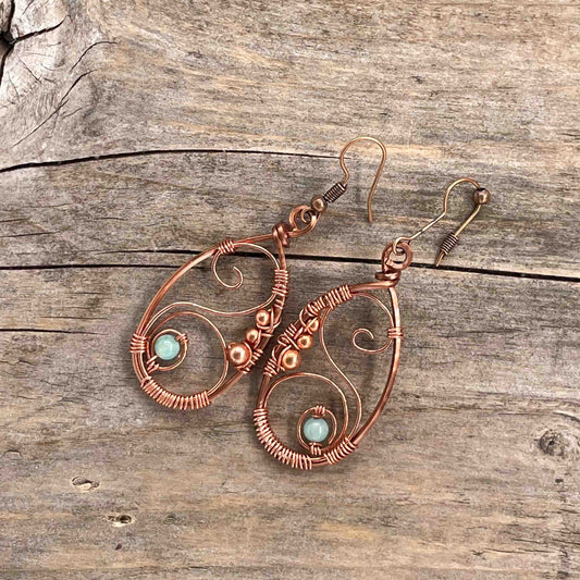 Øredobber i Kobber med Amazonitt - 60 mm - 262