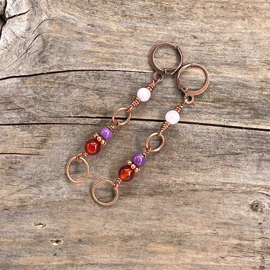 Øredobber i Kobber med Karneol - 70 mm - 263