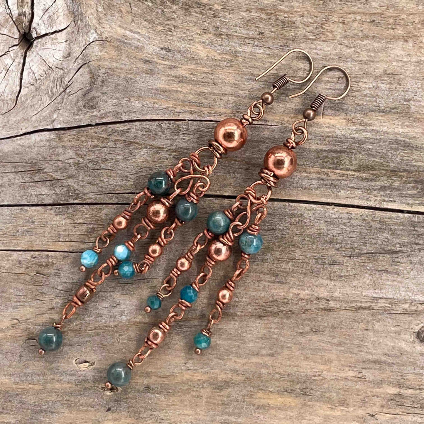 Øredobber i Kobber med Apatitt - 100 mm - 269