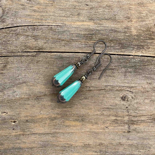 Øredobber i Gunmetal med Glassperler - 45 mm - 284