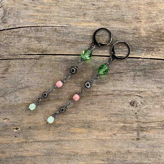 Øredobber i Gunmetal med Glassperler - 75 mm - 290