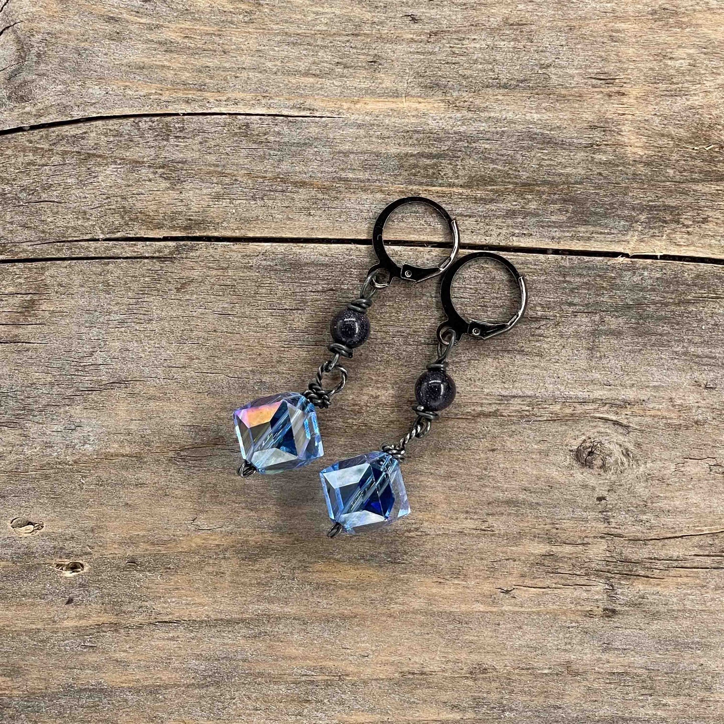 Gunmetal Øredobber med Aventurin - 50 mm - 292