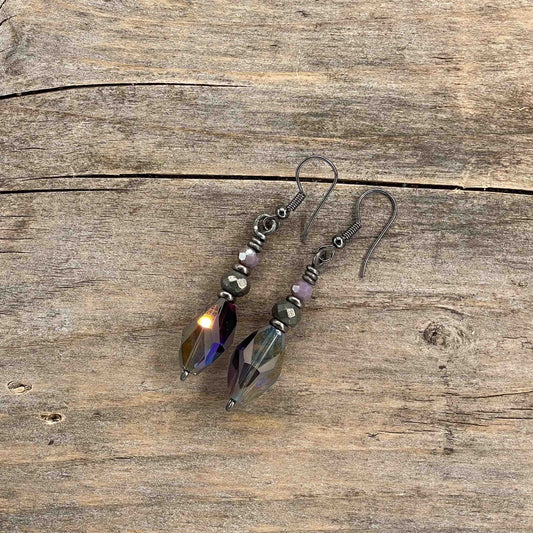 Gunmetal Øredobber med Pyritt - 55 mm - 293