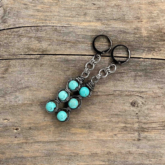 Gunmetal Øredobber med Turkis - 65 mm - 295