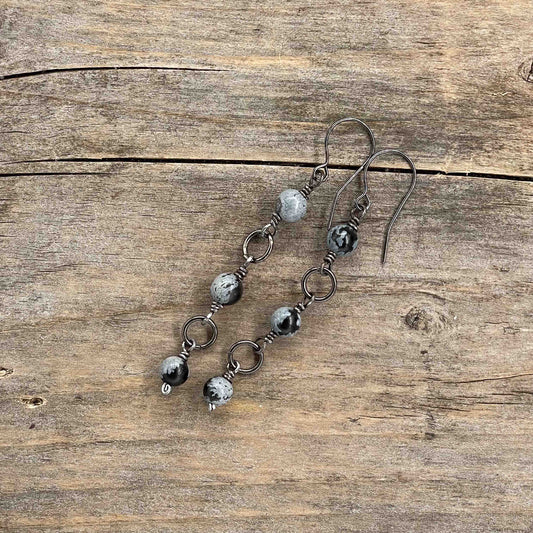 Gunmetal Øredobber med Alabaster - 65 mm - 297