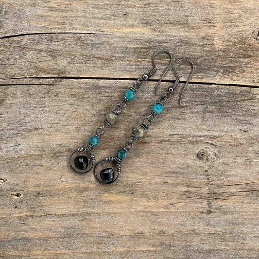 Gunmetal Øredobber med Pyritt - 60 mm - 298