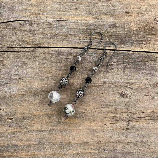 Gunmetal Øredobber med Turmalin - 60 mm - 299