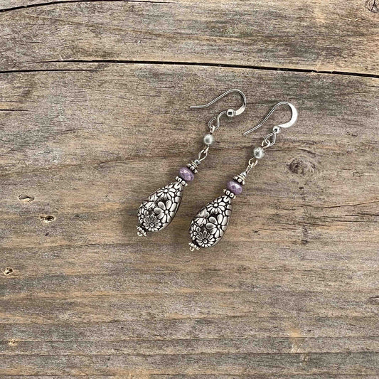 Øredobber i Sølv med Glassperler - 50 mm - 348