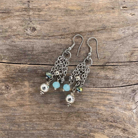 Øredobber i Sølv med Glassperler - 65 mm - 371