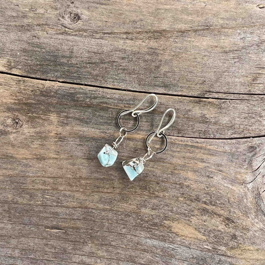 Sølv Øredobber med Larimar - 40 mm - 415