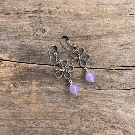 Øredobber i Sølv med Lavendel Kalsedon - 50 mm - 431