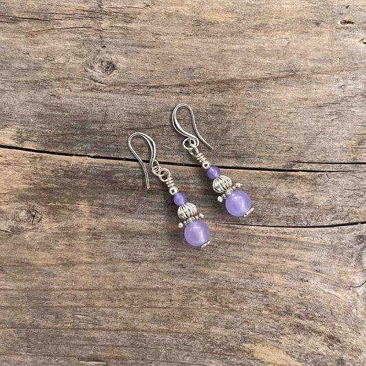 Øredobber i Sølv med Lavendel Kalsedon - 50 mm - 434