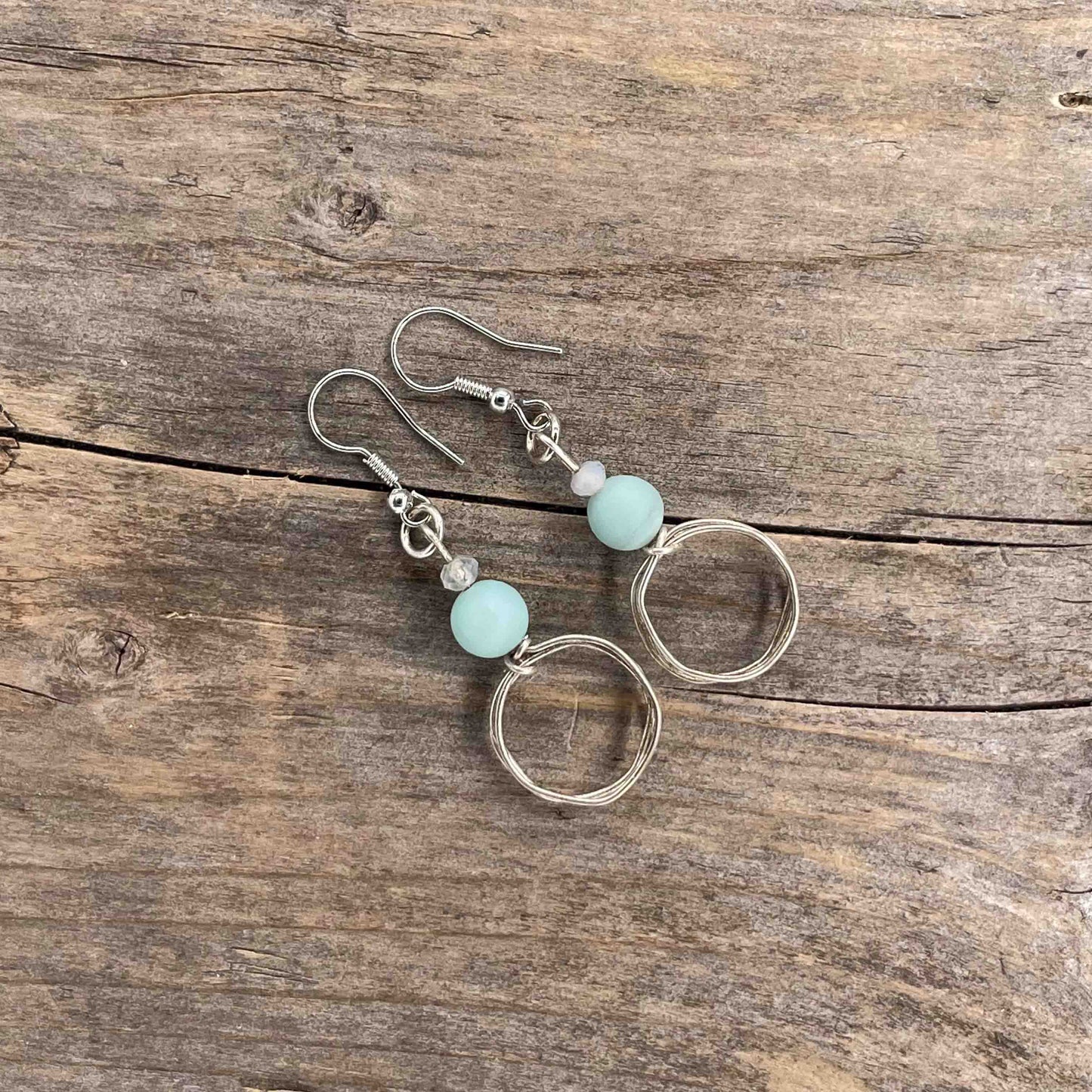 Øredobber i Sølv med Amazonitt - 55 mm - 443