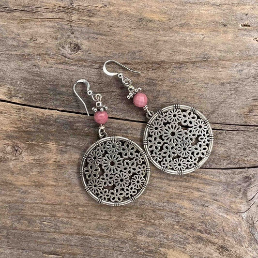 Øredobber i Sølv med Rhodokrositt - 65 mm - 453