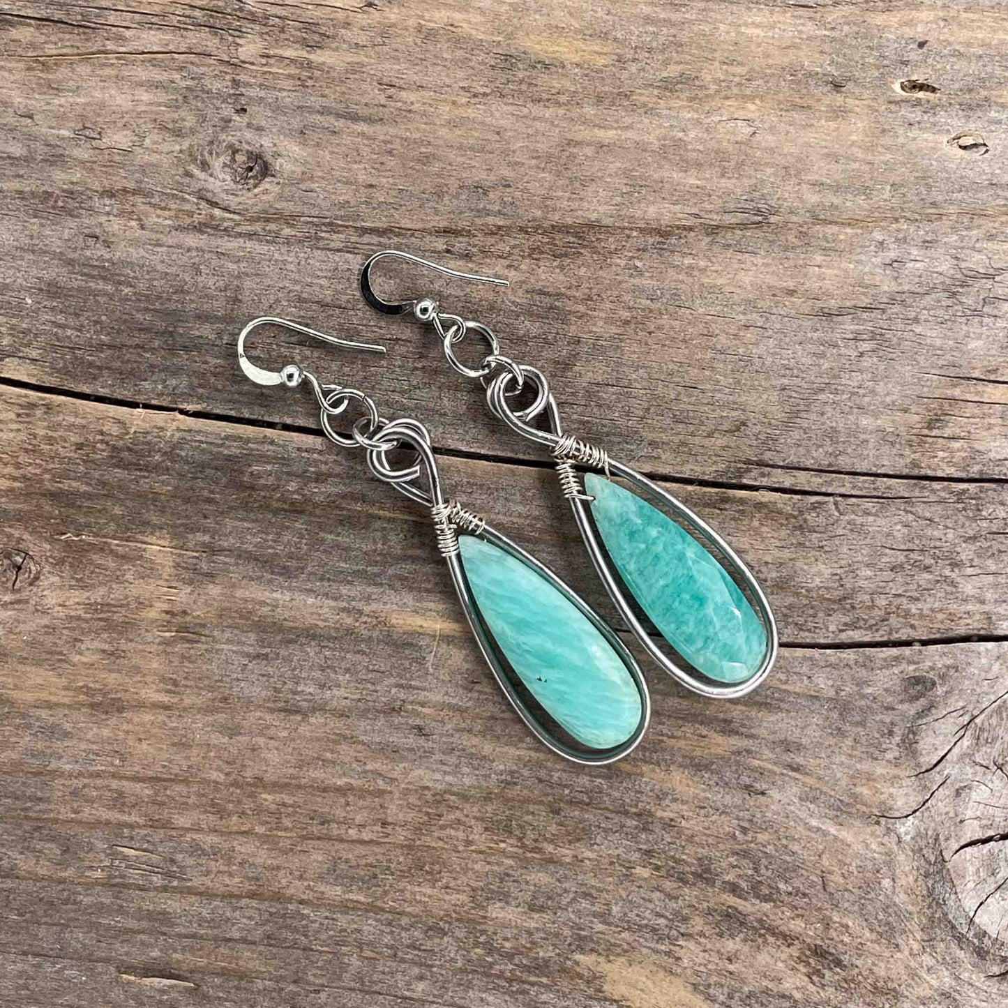 Øredobber i Sølv med Amazonitt - 65 mm - 456