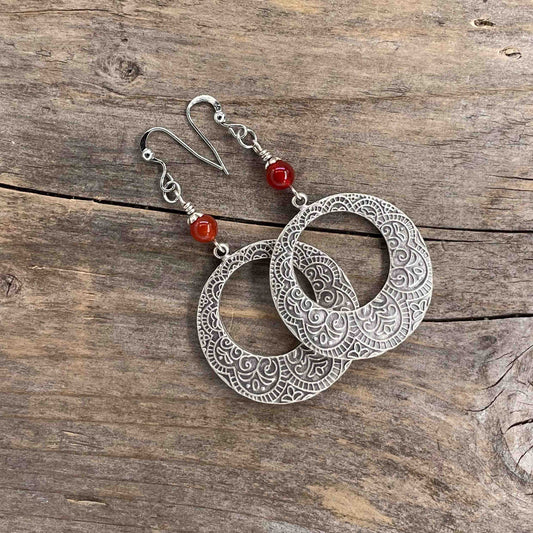Øredobber i Sølv med Karneol - 70 mm - 461