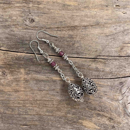 Øredobber i Sølv med Granat - 75 mm - 468