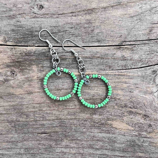 Sølv Hoops med Seed Beads - 60 mm - 481