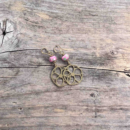 Messing Øredobber med Rainforest Flower Stone - 543