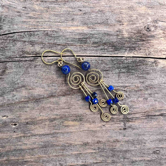 Messing Øredobber med Lapis Lazuli - 557